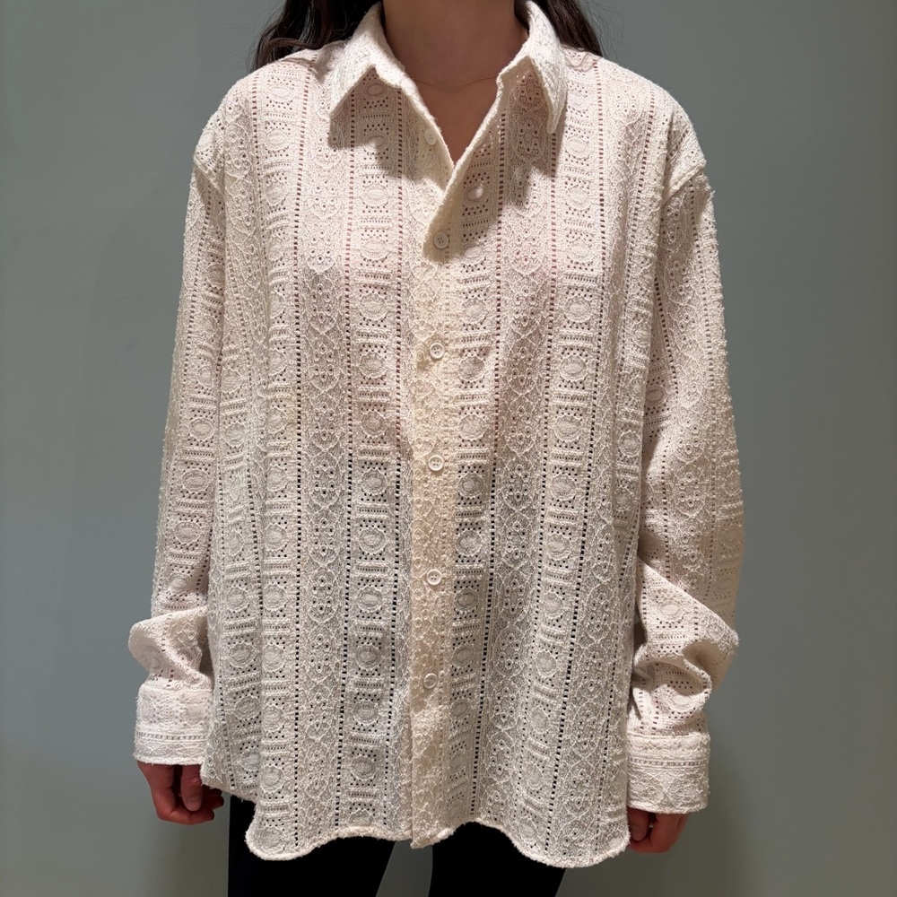 Malenkii Cream Lace Button-Up Cover Up Shirt